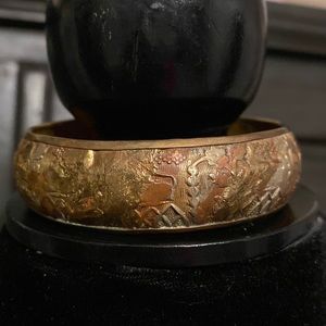 Vintage from India solid Brass Cuff Bracelet Lion Design 1980s